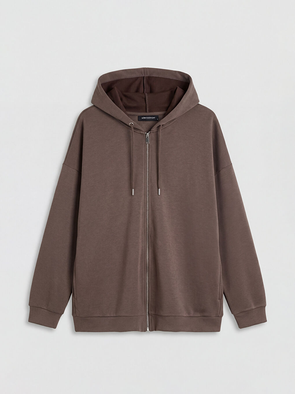 Kahverengi Kapüşonlu Kadın Fermuarlı Sweatshirt-5