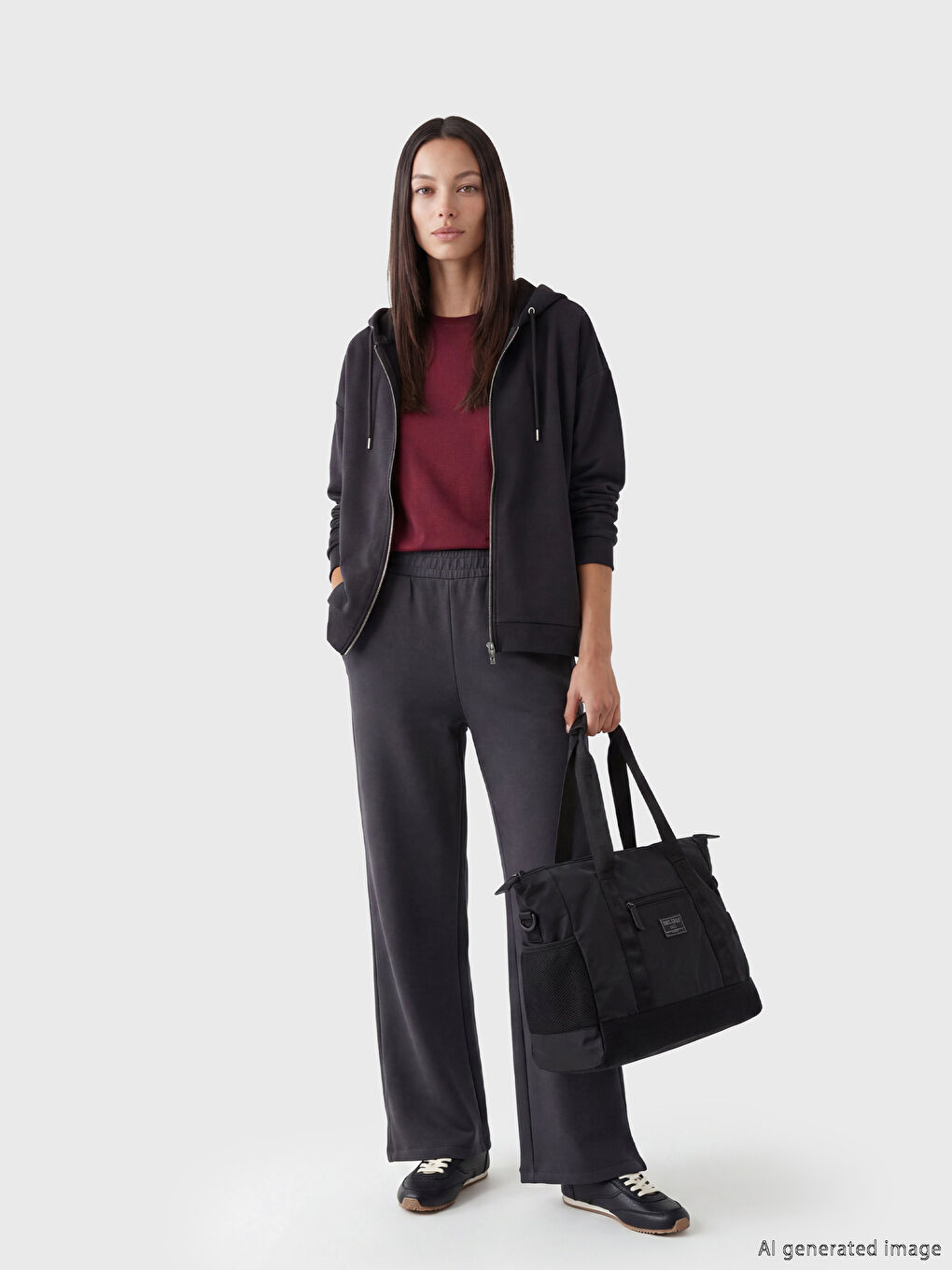 Antrasit Kapüşonlu Yaka Kadın Fermuarlı Sweatshirt-2