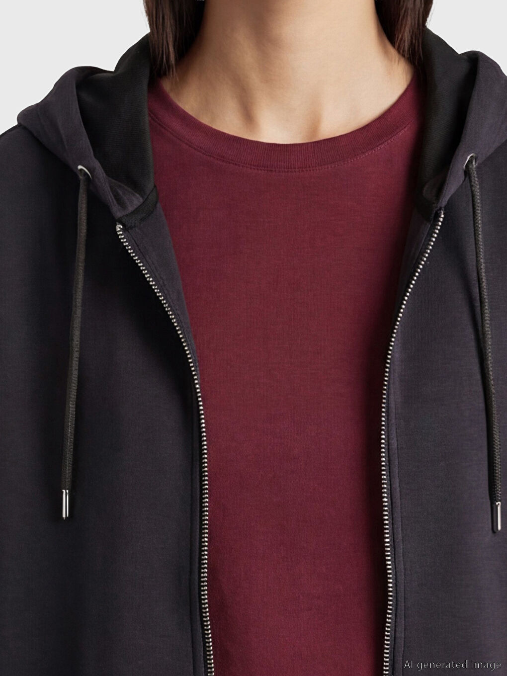 Antrasit Kapüşonlu Yaka Kadın Fermuarlı Sweatshirt-3