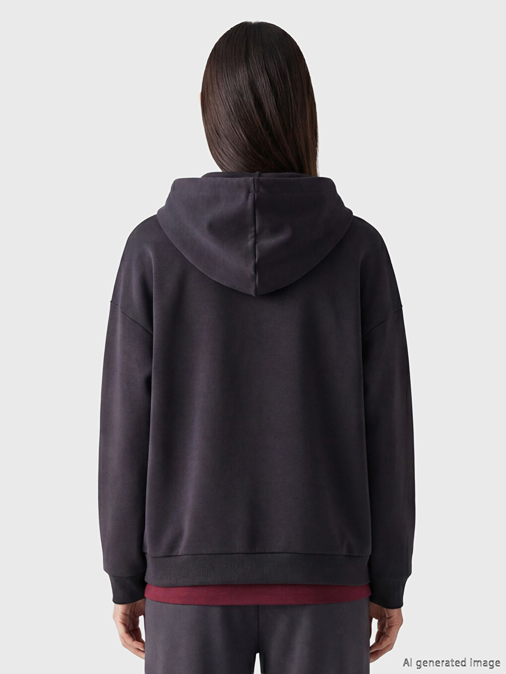 Antrasit Kapüşonlu Yaka Kadın Fermuarlı Sweatshirt-4