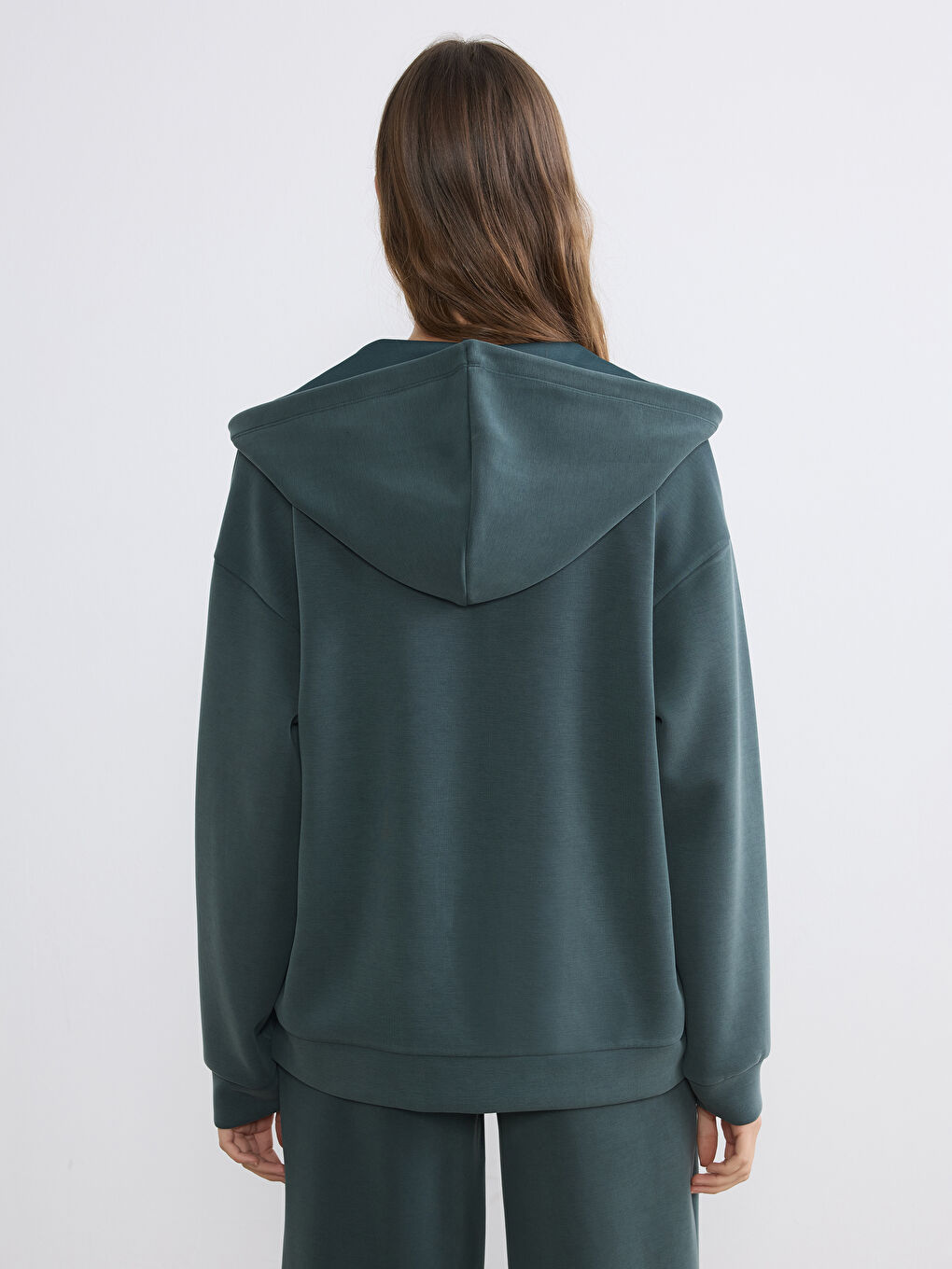 Yeşil Kapüşonlu Oversize Kadın Fermuarlı Sweatshirt-3