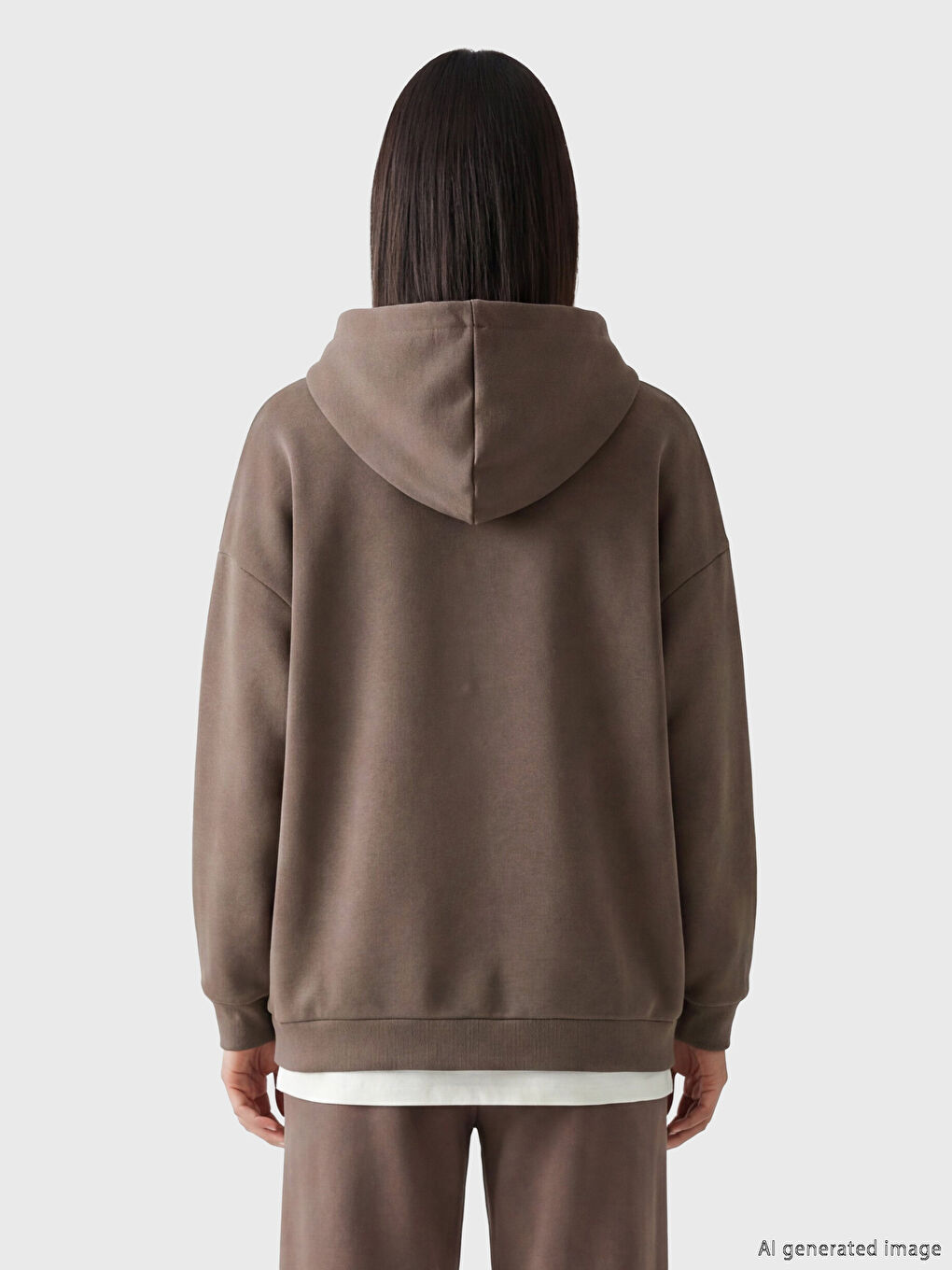 Kahverengi Kapüşonlu Kadın Fermuarlı Sweatshirt-3