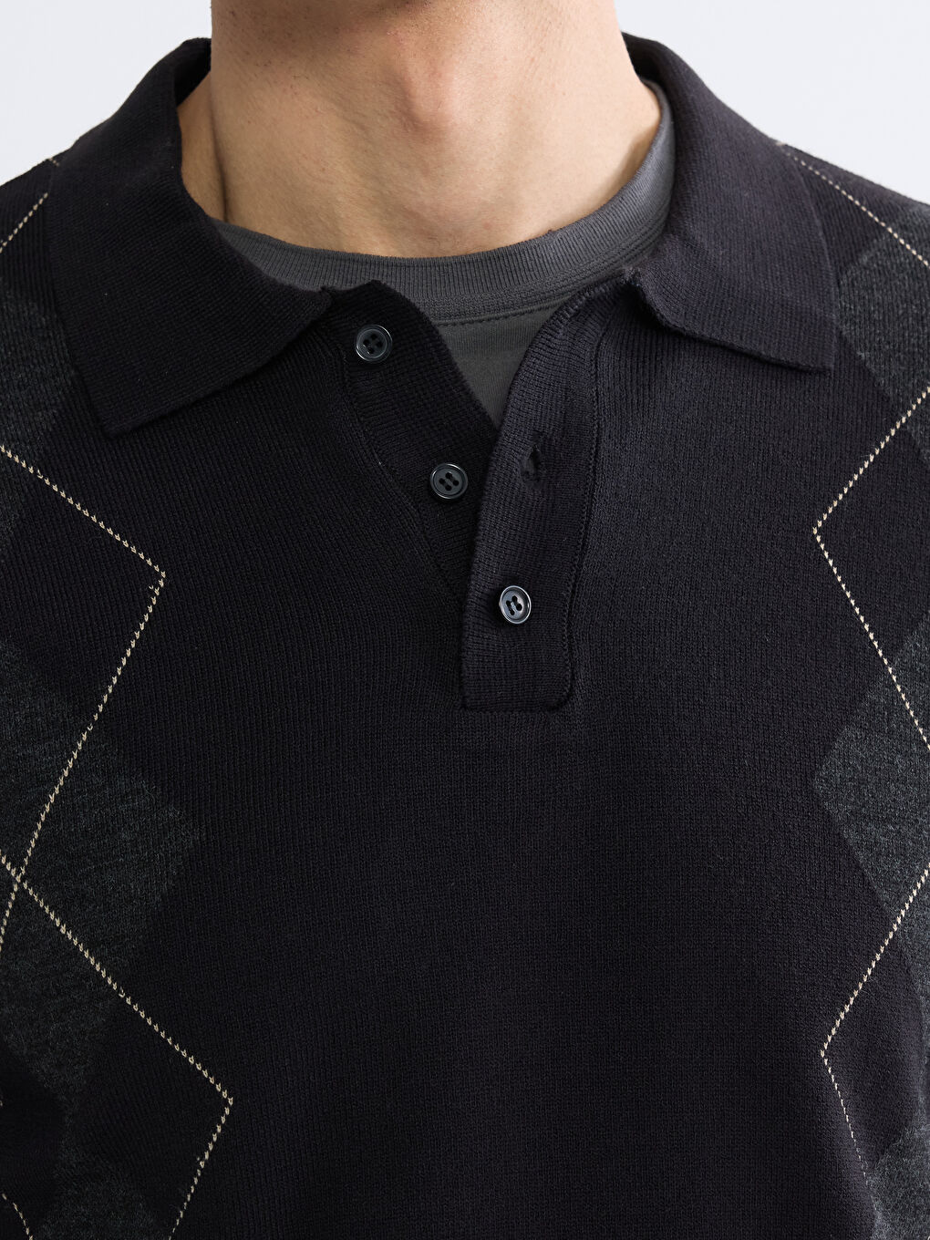كنزة صوفية تريكو بنمط أرغيل بياقة بولو للرجال-3