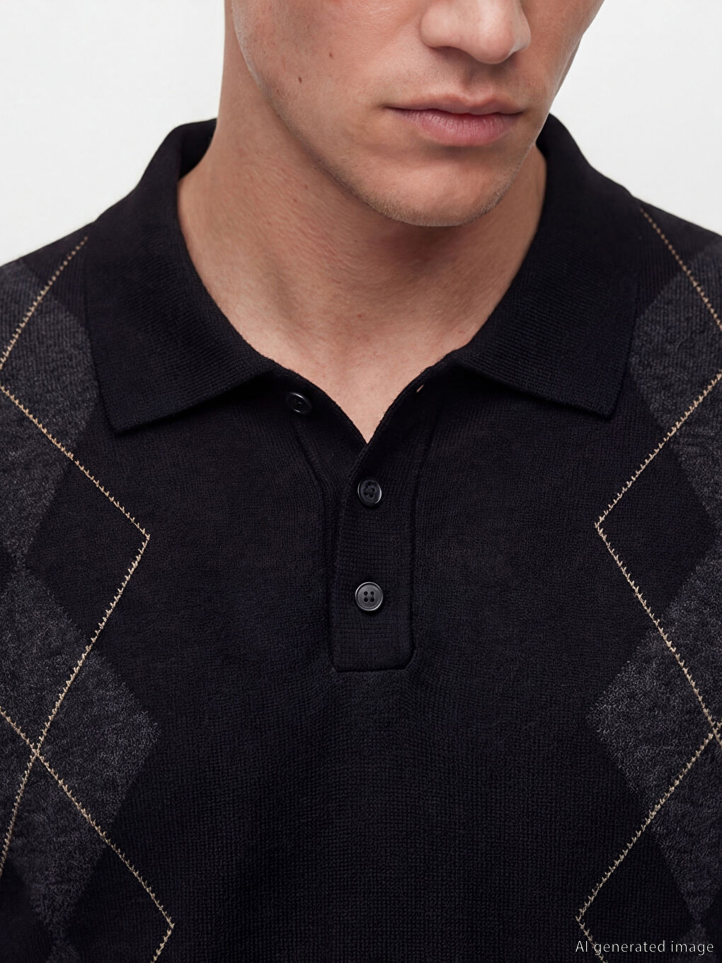 كنزة صوفية تريكو بنمط أرغيل بياقة بولو للرجال-7