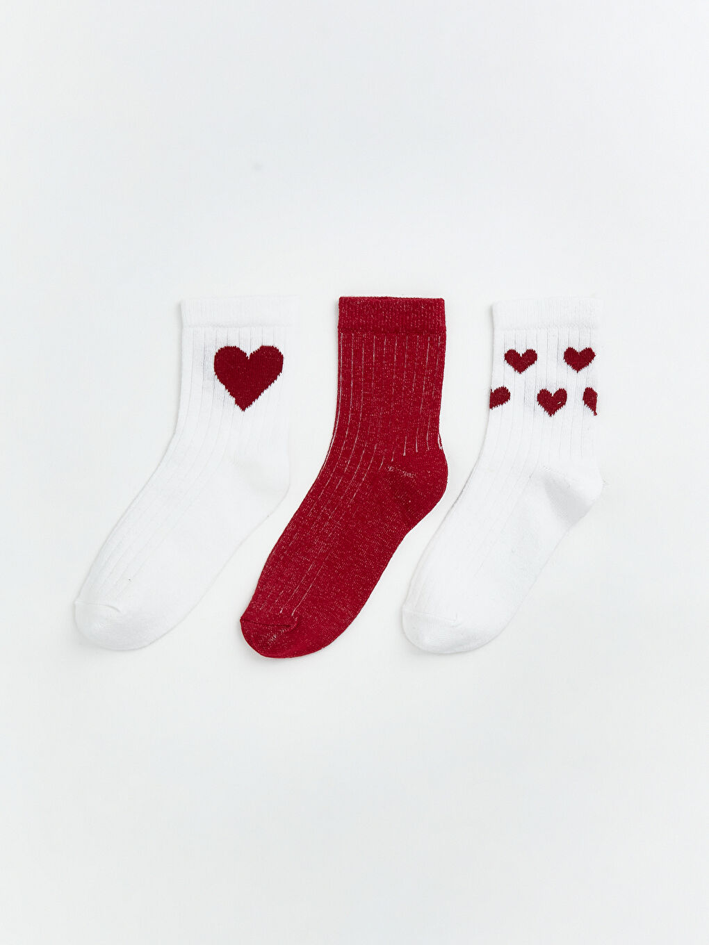 Girls' Heart-Patterned Ankle Socks - Set of Three