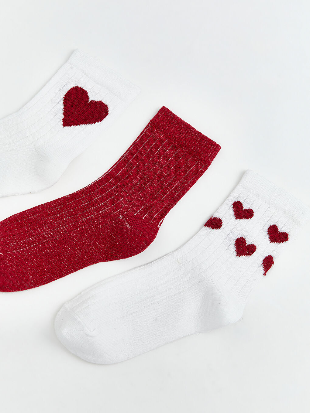 Girls' Heart-Patterned Ankle Socks - Set of Three-1