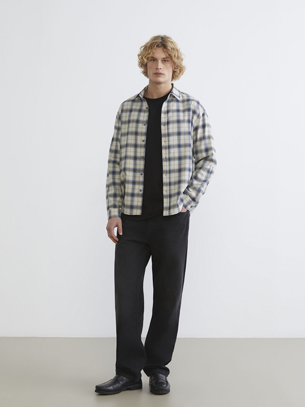 Άνδρας ΜΠΛΕ Πουκάμισο φανέλα-1