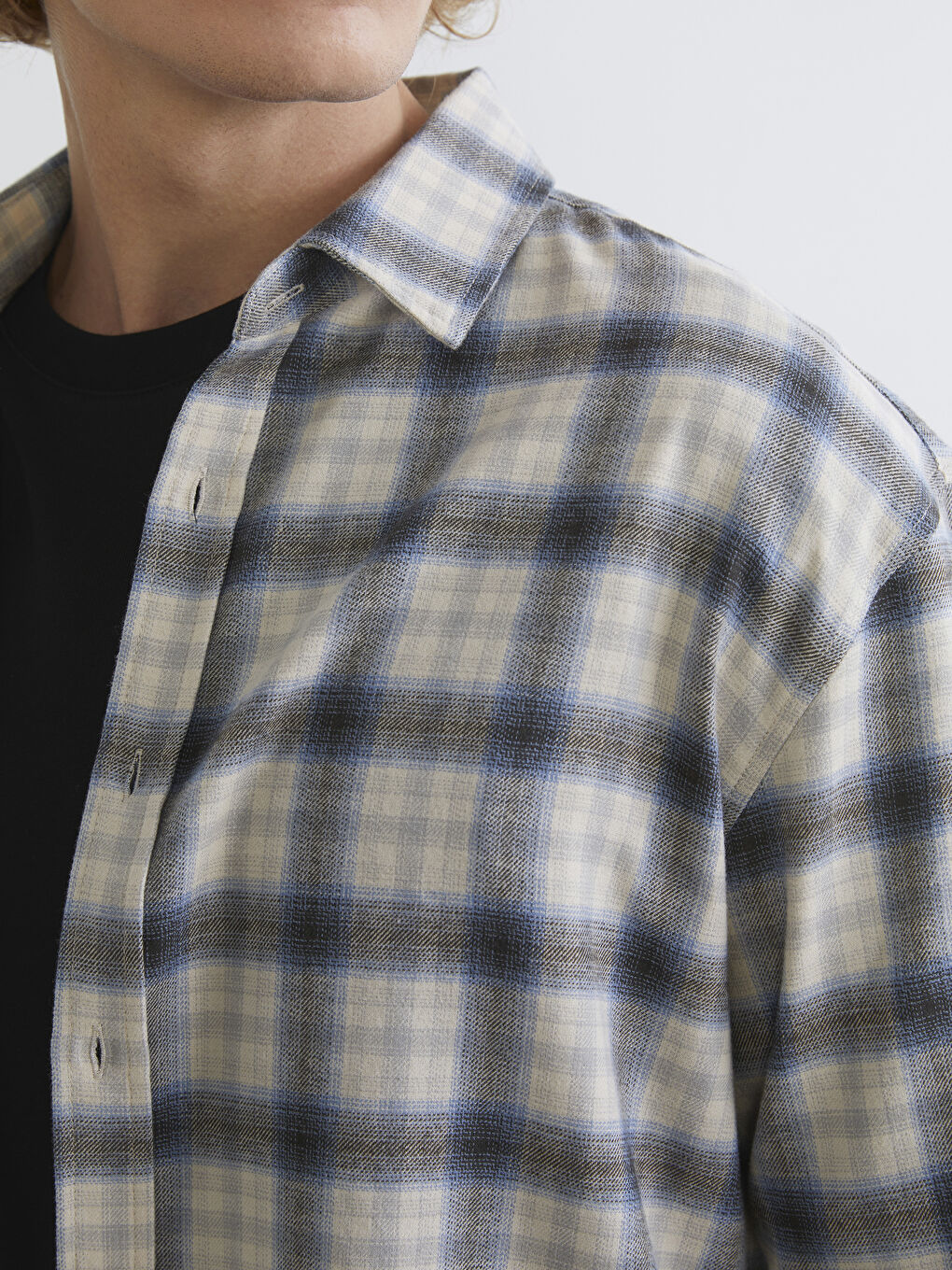 Άνδρας ΜΠΛΕ Πουκάμισο φανέλα-2