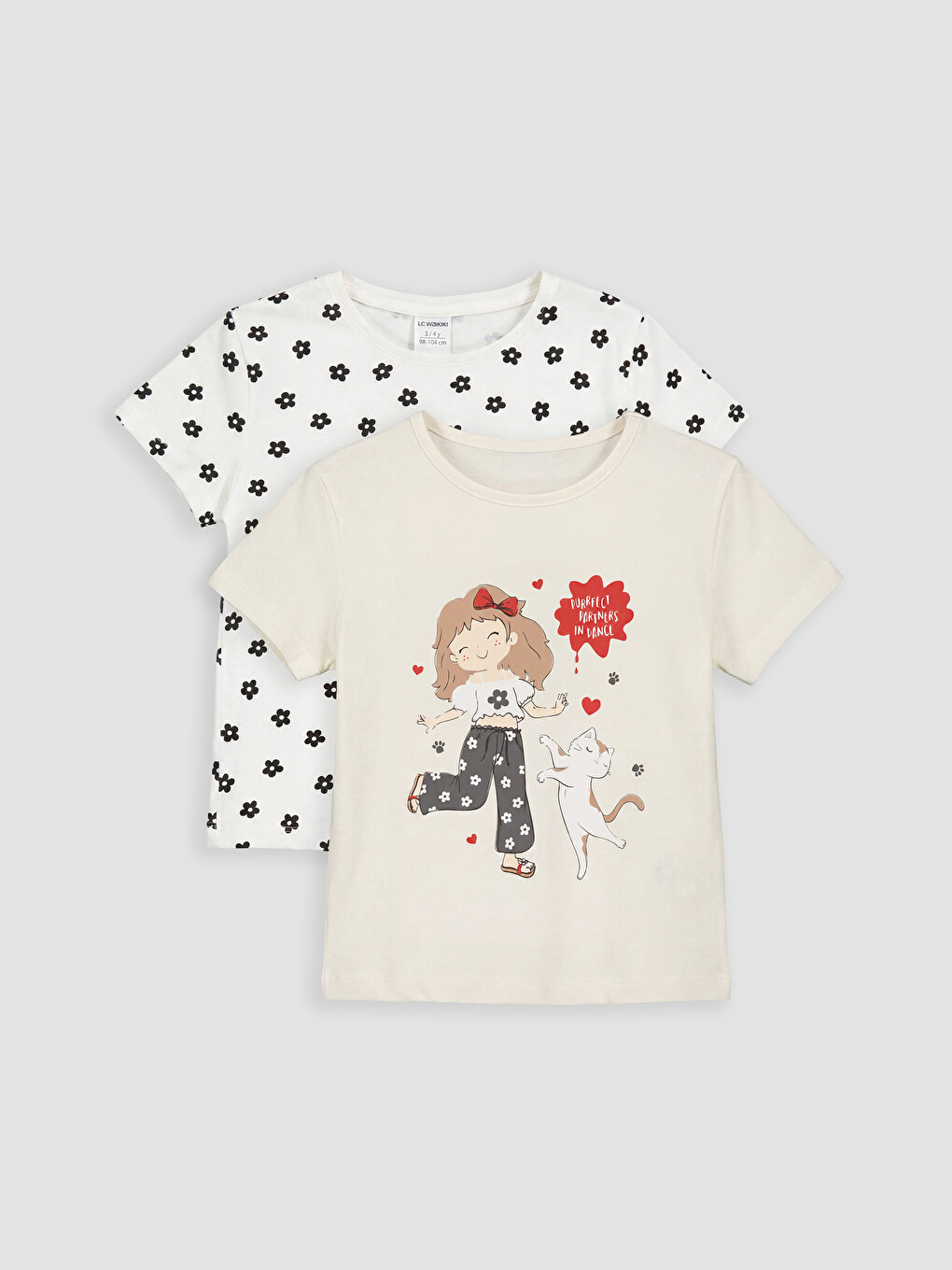 Crew Neck Printed Girls' T-Shirt 2 Pack
