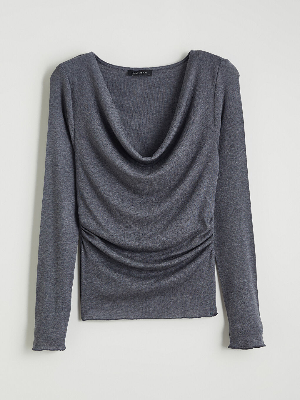 Antrasit Dökümlü Yaka Büzgülü Bluz-4