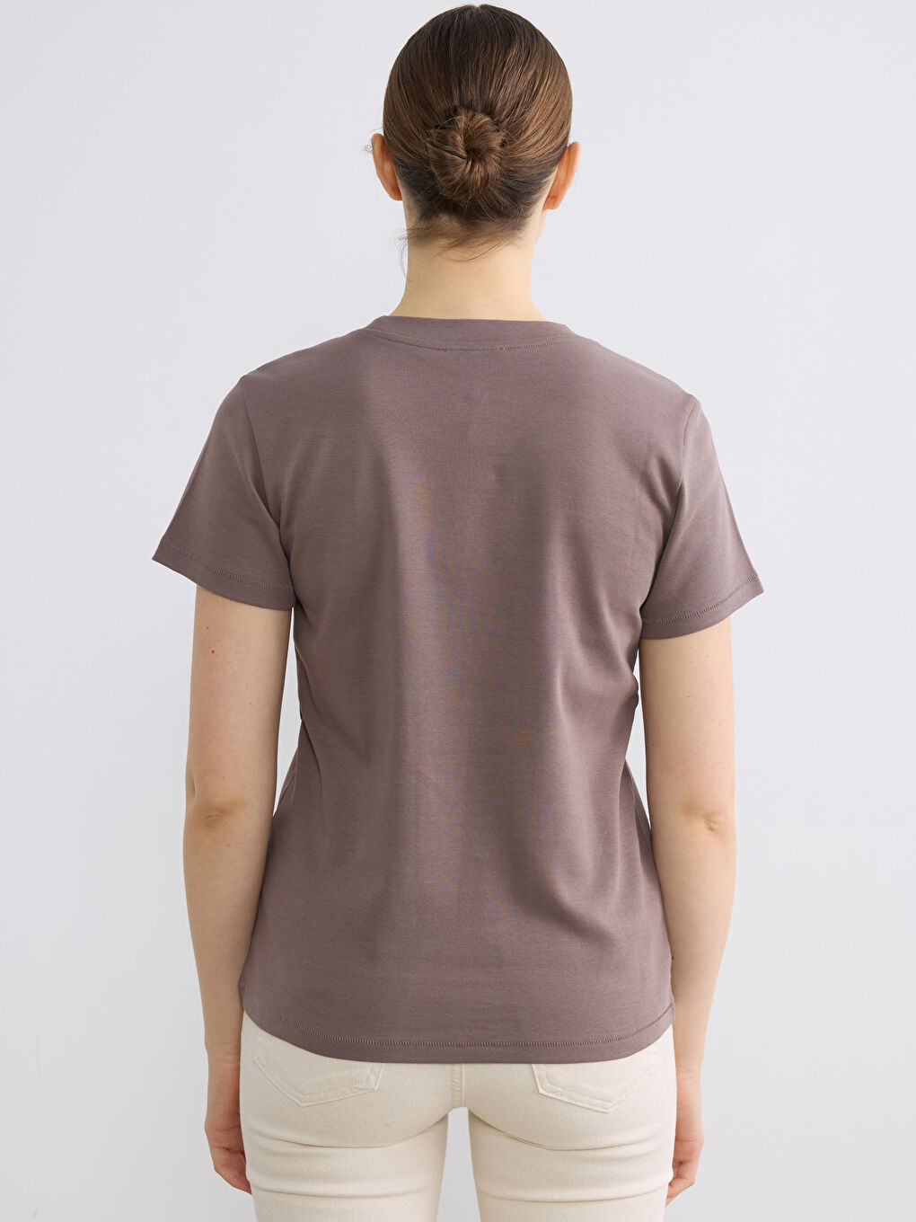 Женщины Коричневый Футболка-3