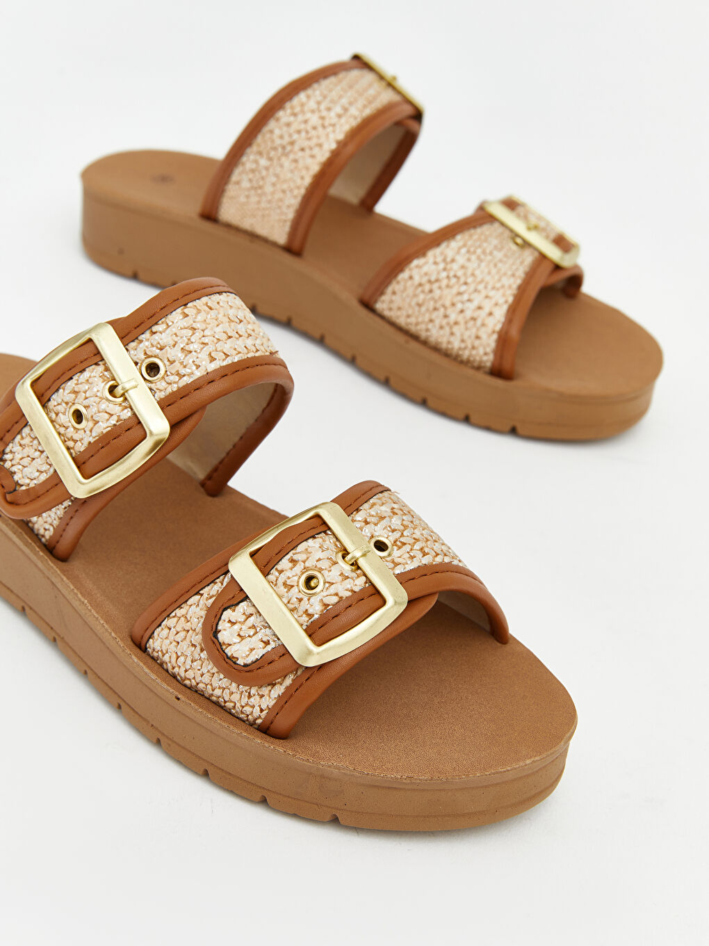 Bej Çift Bantlı Kadın Terlik-1