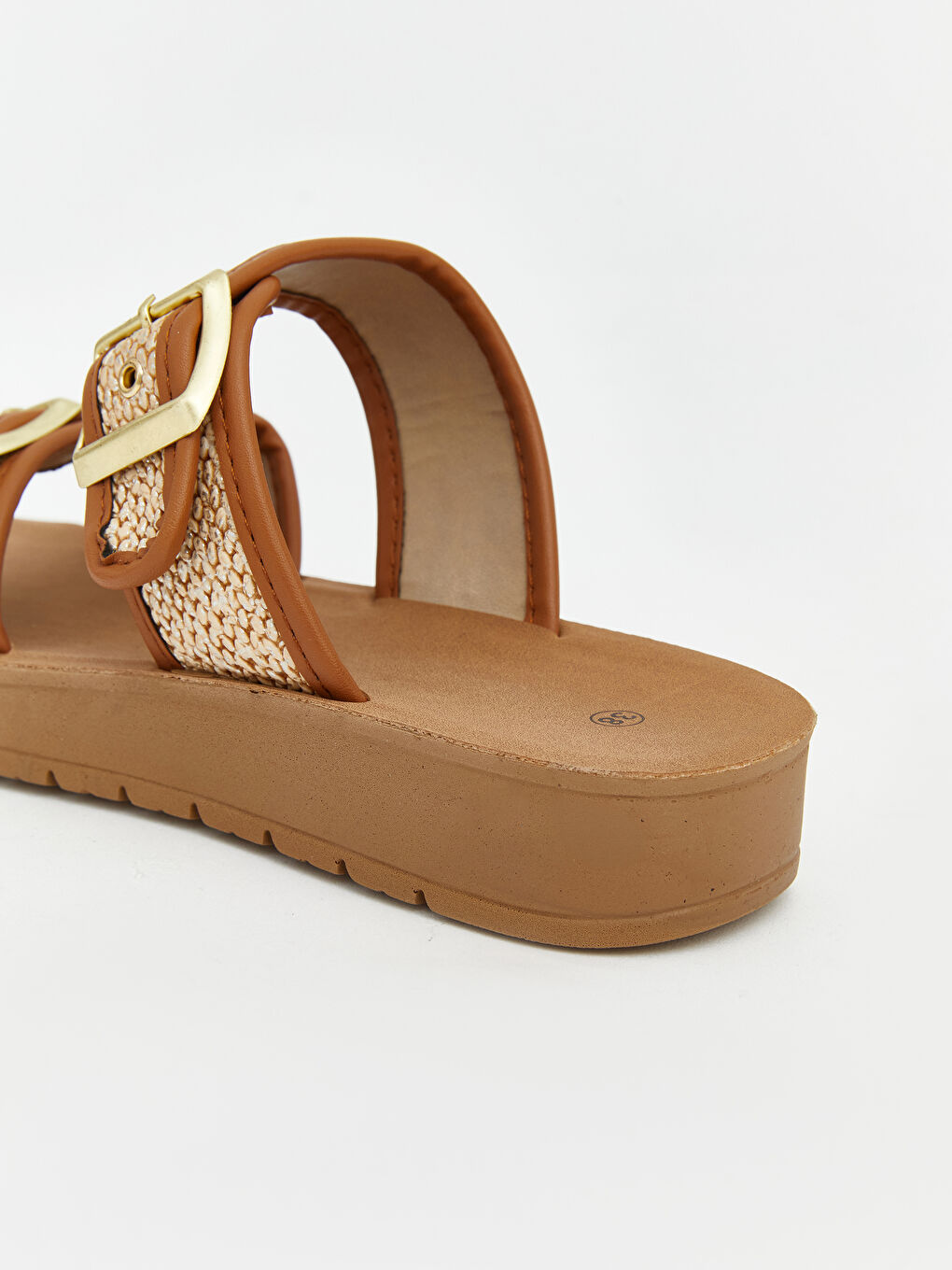 Bej Çift Bantlı Kadın Terlik-3