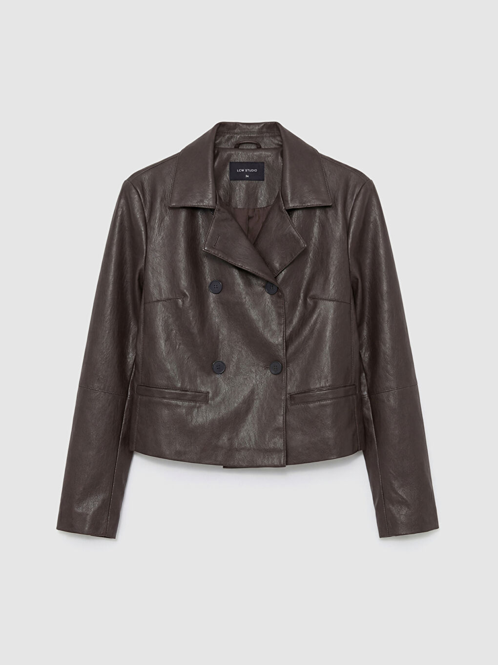 Gömlek Yaka Kadın Deri Görünümlü Ceket-4