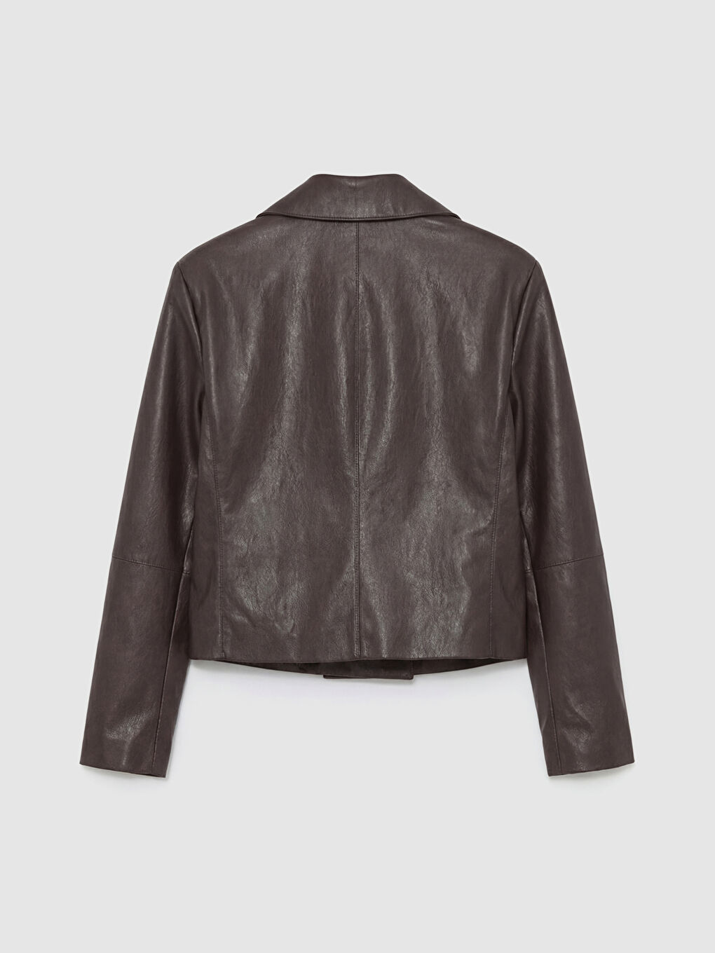 Gömlek Yaka Kadın Deri Görünümlü Ceket-5