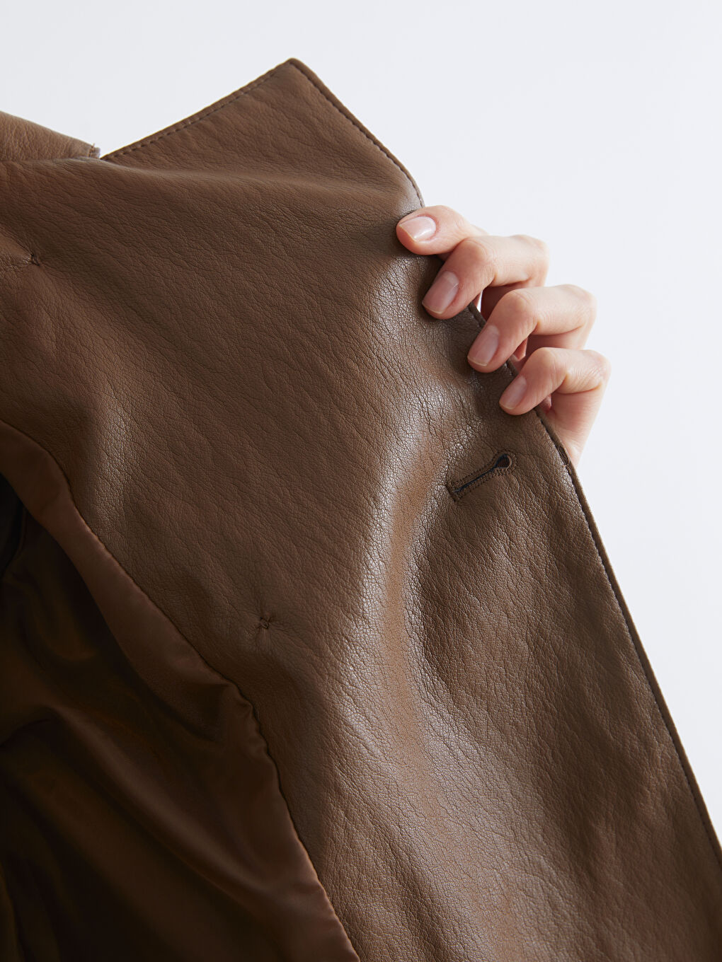 Gömlek Yaka Kadın Deri Görünümlü Ceket-3