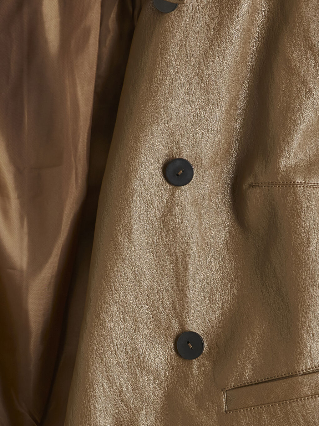 Gömlek Yaka Kadın Deri Görünümlü Ceket-6