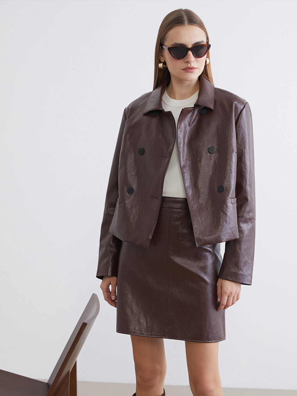 Woman BROWN Faux Leather Jacket-1