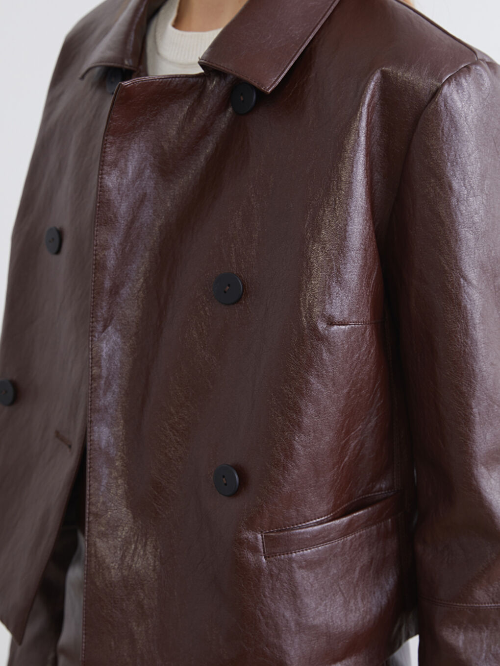 Woman BROWN Faux Leather Jacket-4