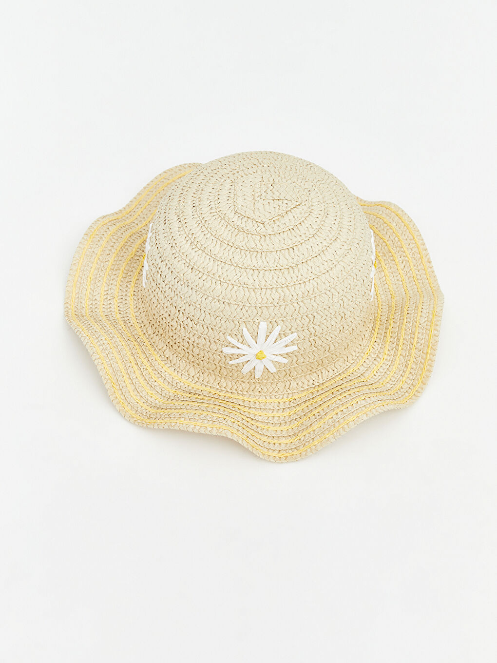 Bej Çiçek Nakışlı Kız Bebek Bucket Şapka-1