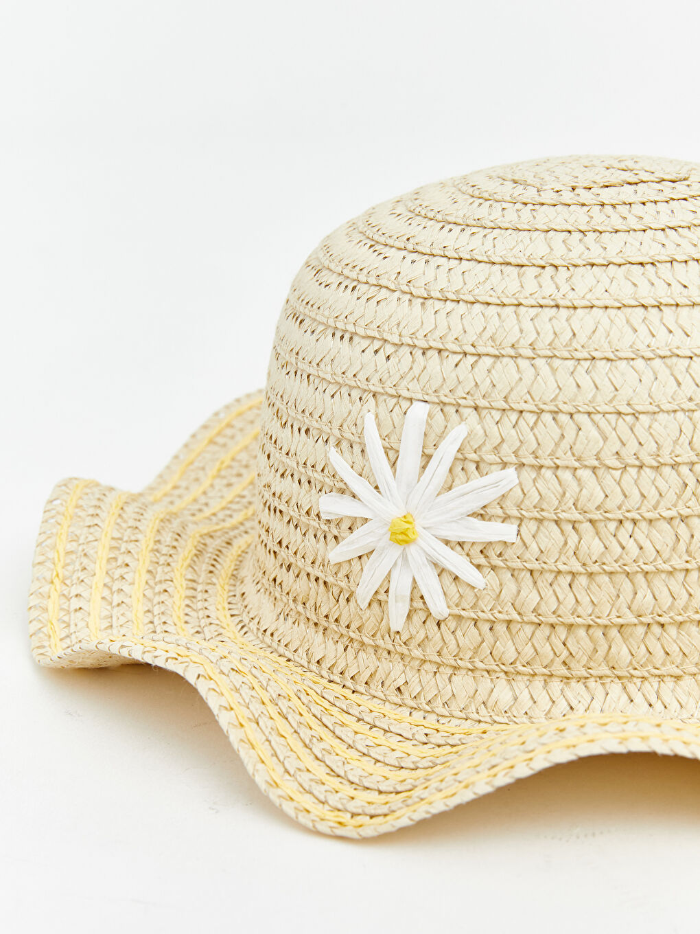 Bej Çiçek Nakışlı Kız Bebek Bucket Şapka-2