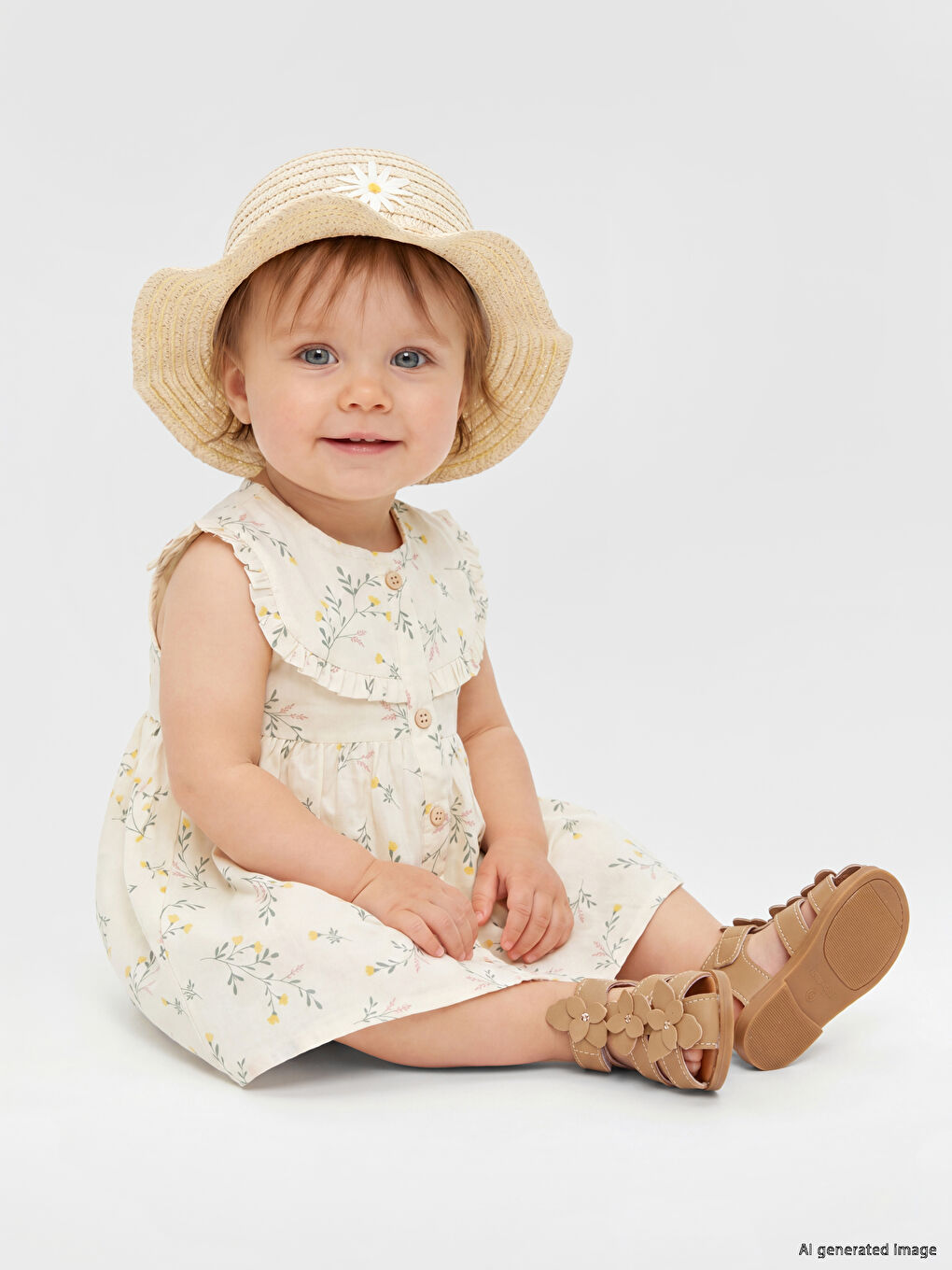 Floral Embroidered Baby Girls' Bucket Hat-1