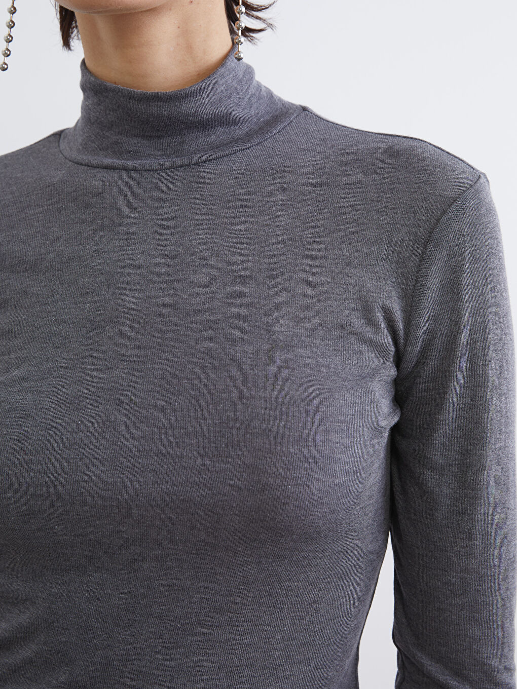 Antrasit Dik Yaka Fitilli Kadın Body-2