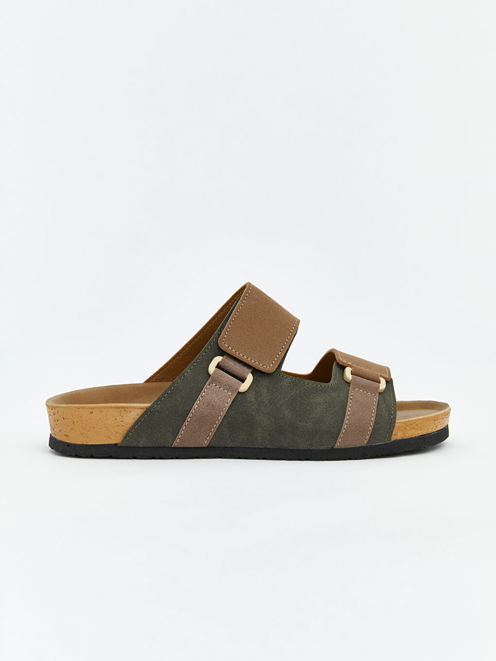 Haki Çift Bantlı Erkek Terlik-1