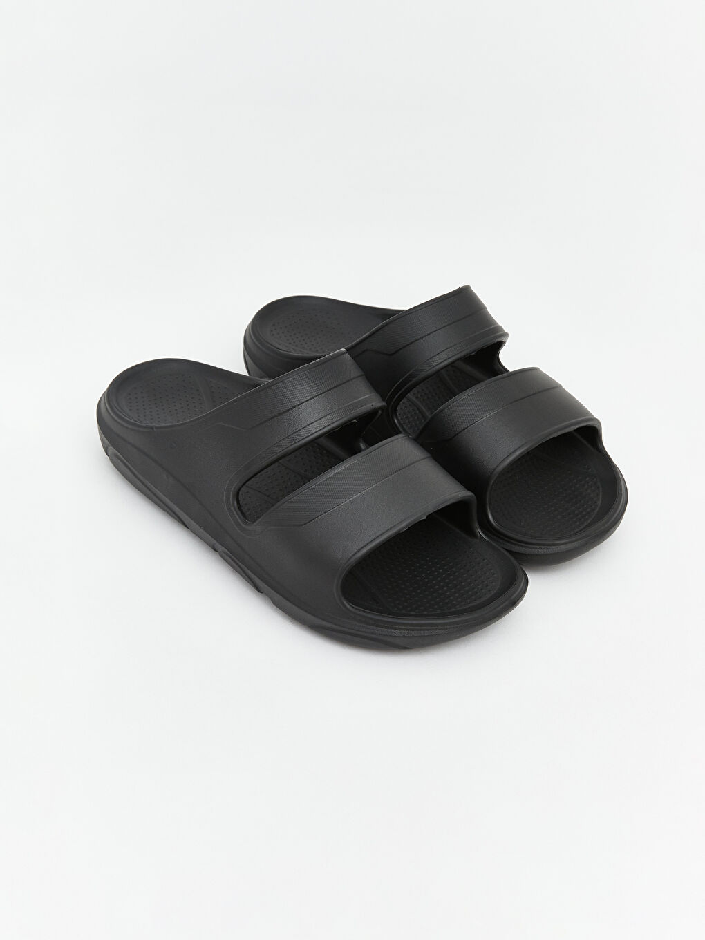 Siyah Geniş Çift Bantlı Kalın Tabanlı Erkek Terlik