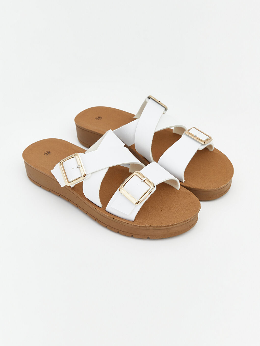 Beyaz Çift Bantlı Kadın Terlik