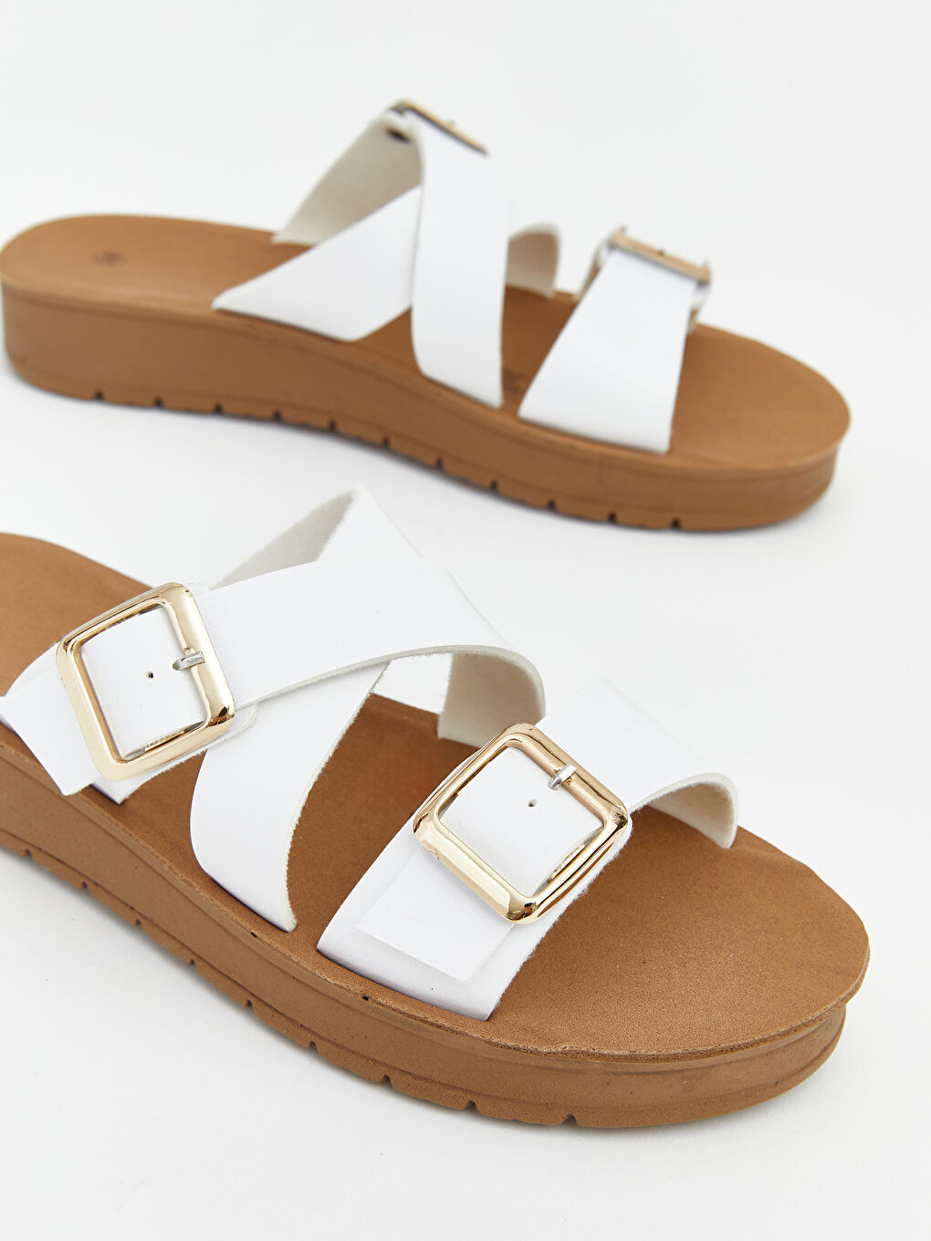 Beyaz Çift Bantlı Kadın Terlik-2