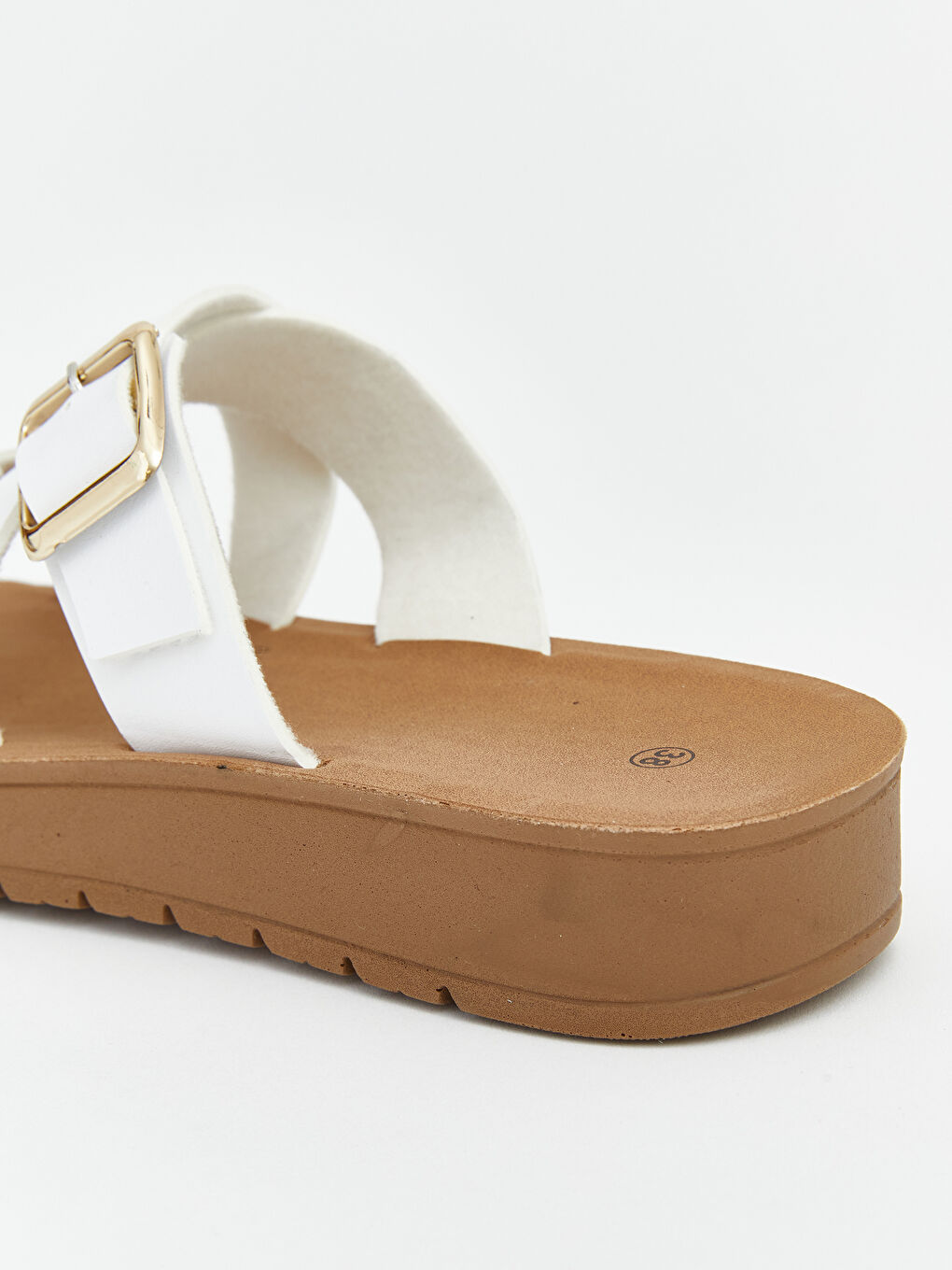 Beyaz Çift Bantlı Kadın Terlik-4