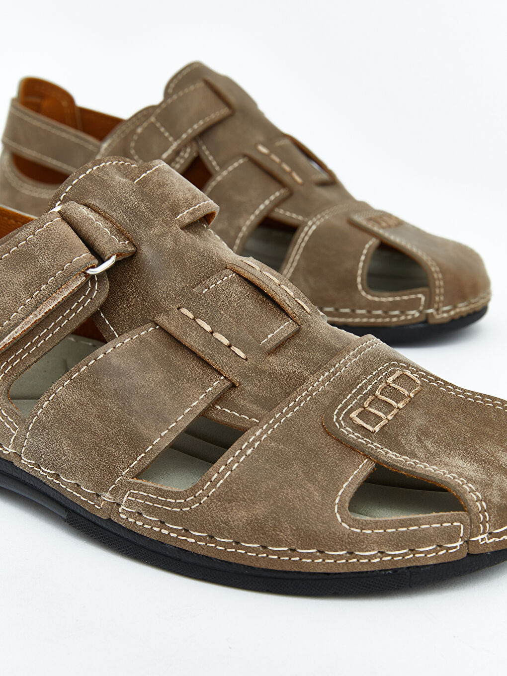 Kahverengi Süet Görünümlü Erkek Sandalet-2