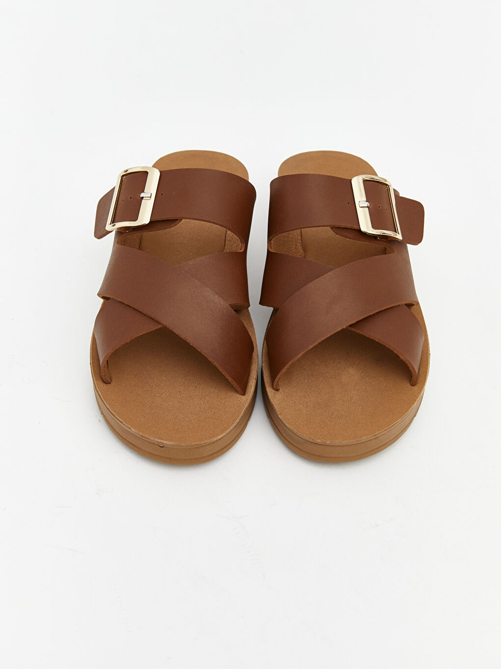 Kahverengi Toka Detaylı Kalın Tabanlı Çapraz Bantlı Terlik-2