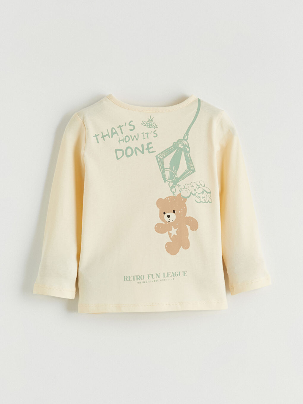 Bej Ayıcık Baskılı Kız Çocuk Uzun Kollu Tişört-3