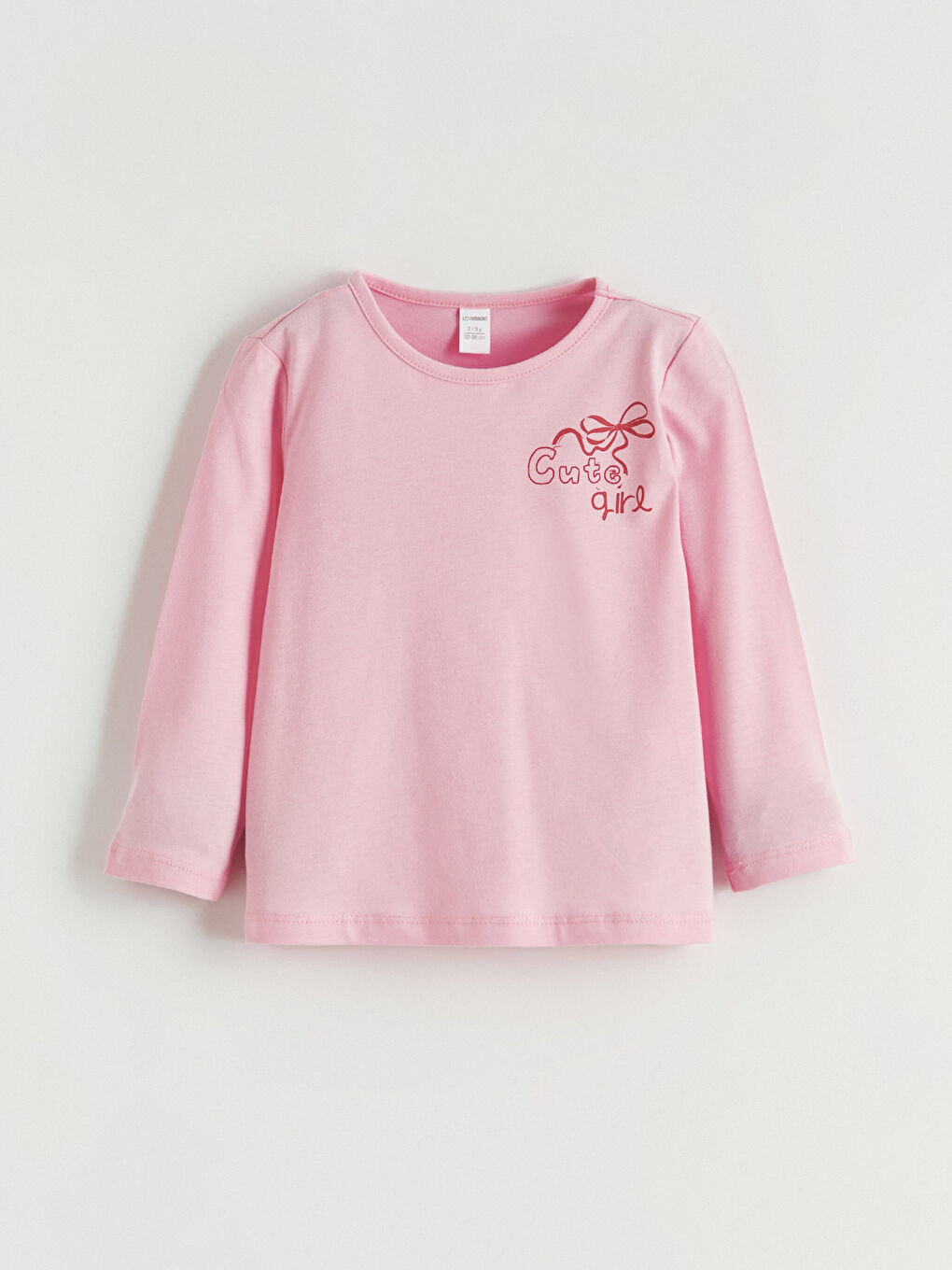 Pembe Baskılı Uzun Kollu Kız Çocuk Tişört-1