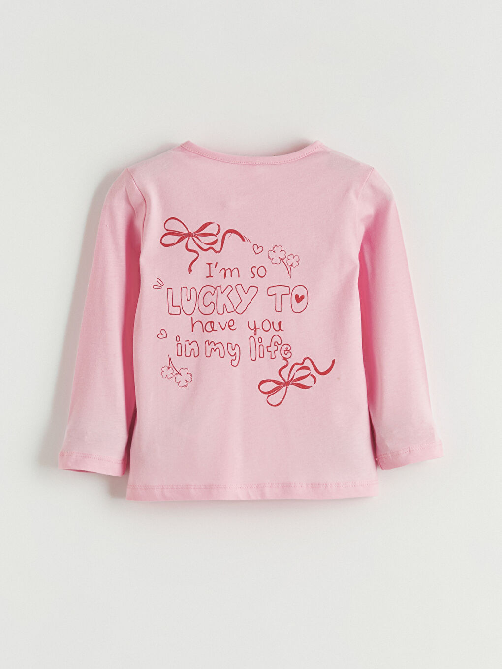 Pembe Baskılı Uzun Kollu Kız Çocuk Tişört-3