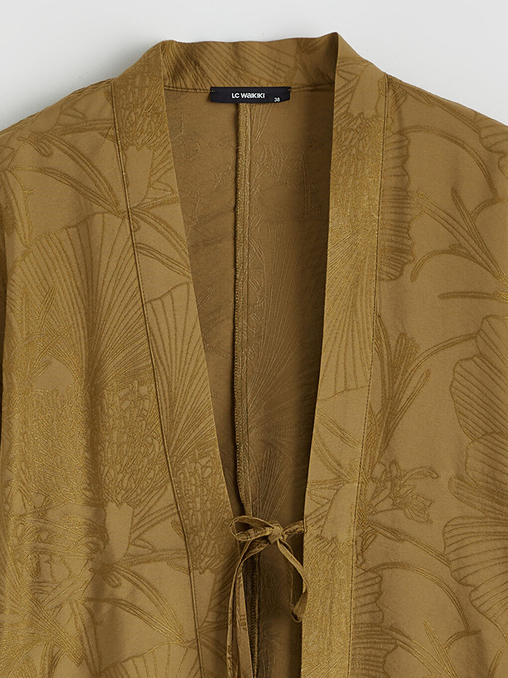 Haki V Yaka Desenli Oversize Kadın Kimono-5