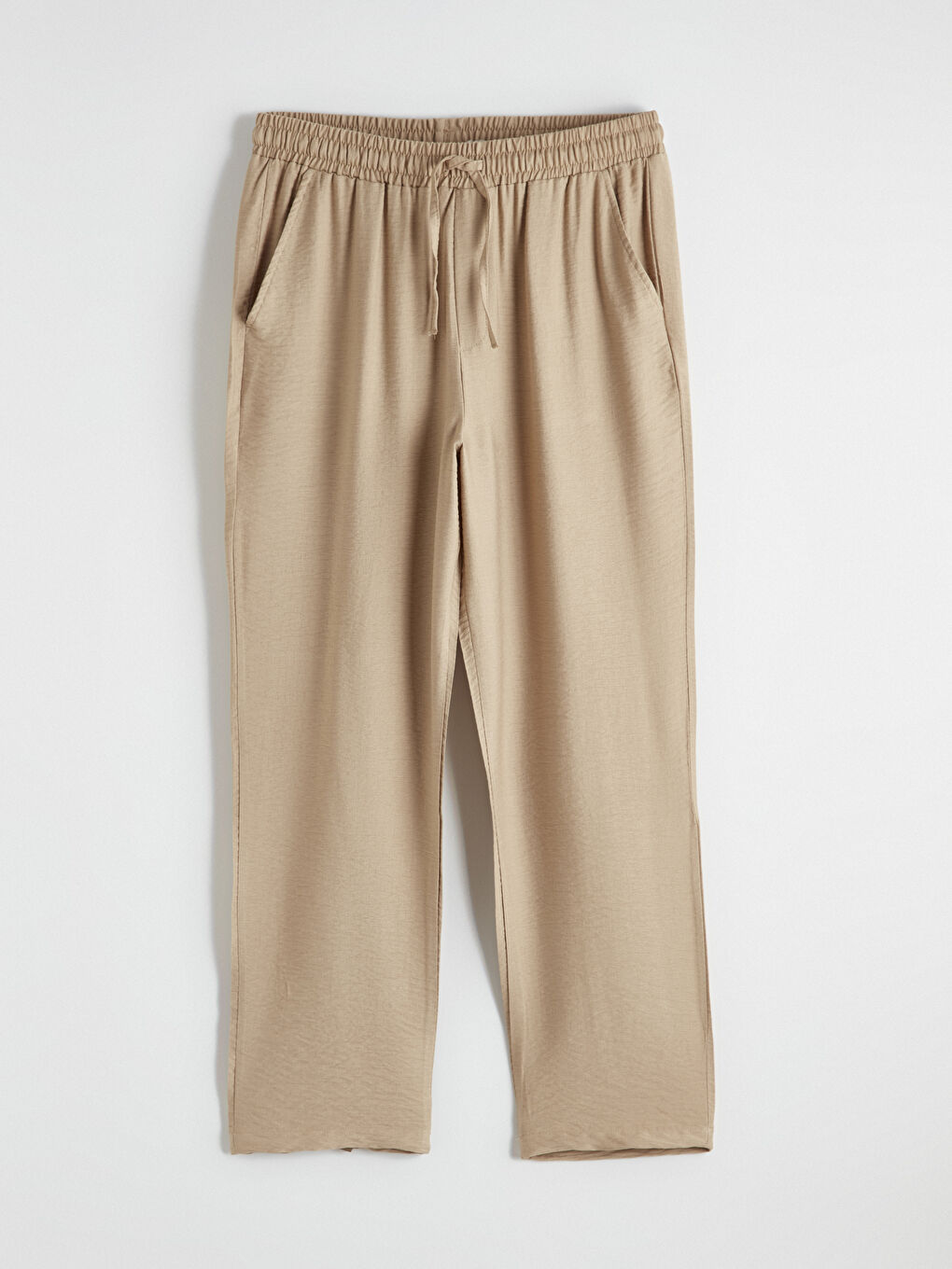 Bej Beli Lastikli Kadın Pantolon-3