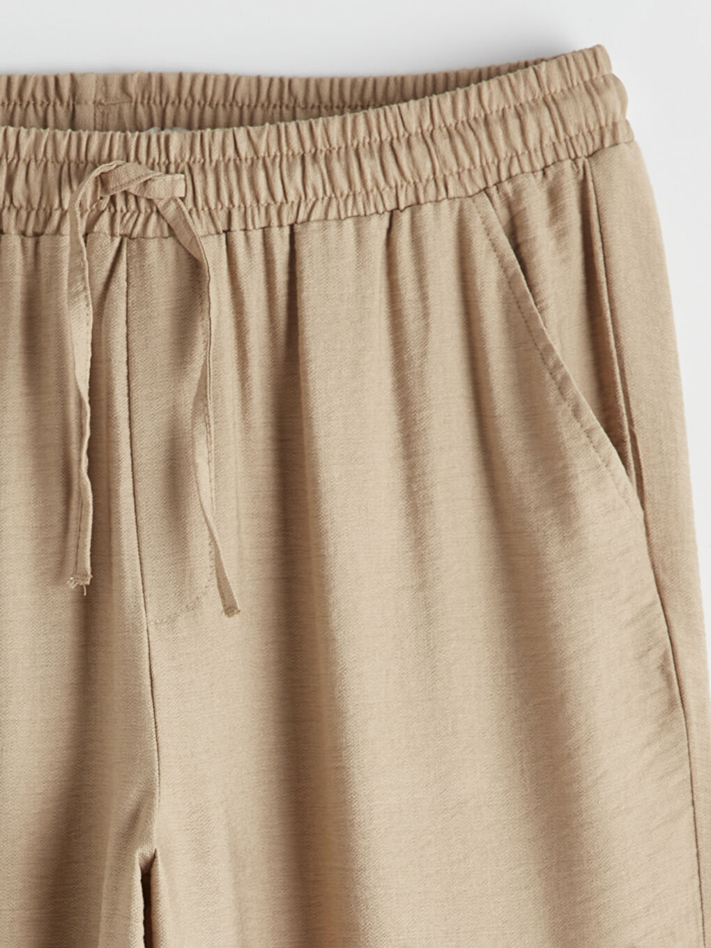 Bej Beli Lastikli Kadın Pantolon-4