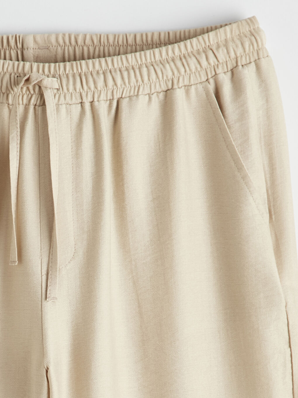 Bej Beli Lastikli Kadın Pantolon-4