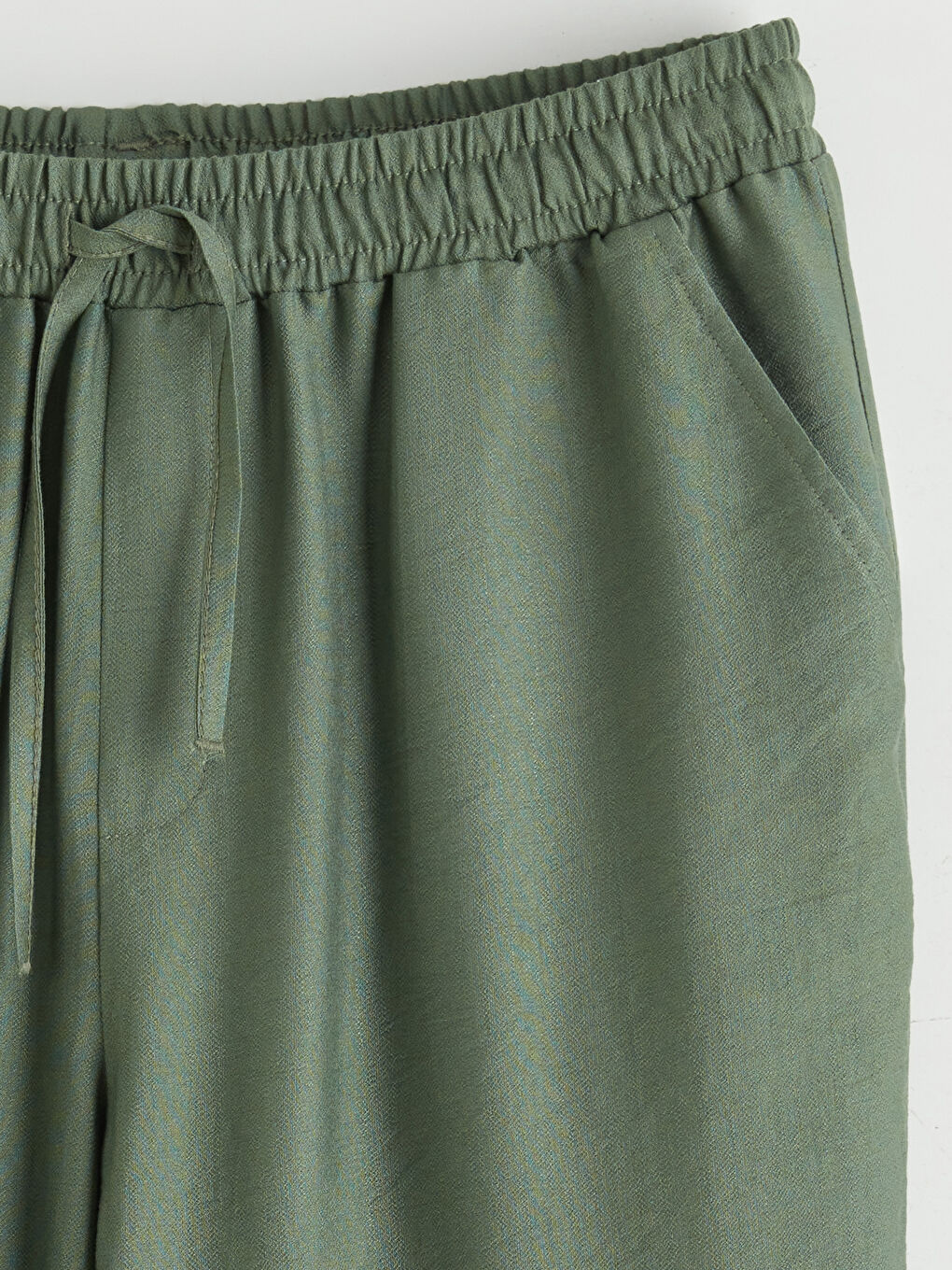 Yeşil Beli Lastikli Kadın Pantolon-5