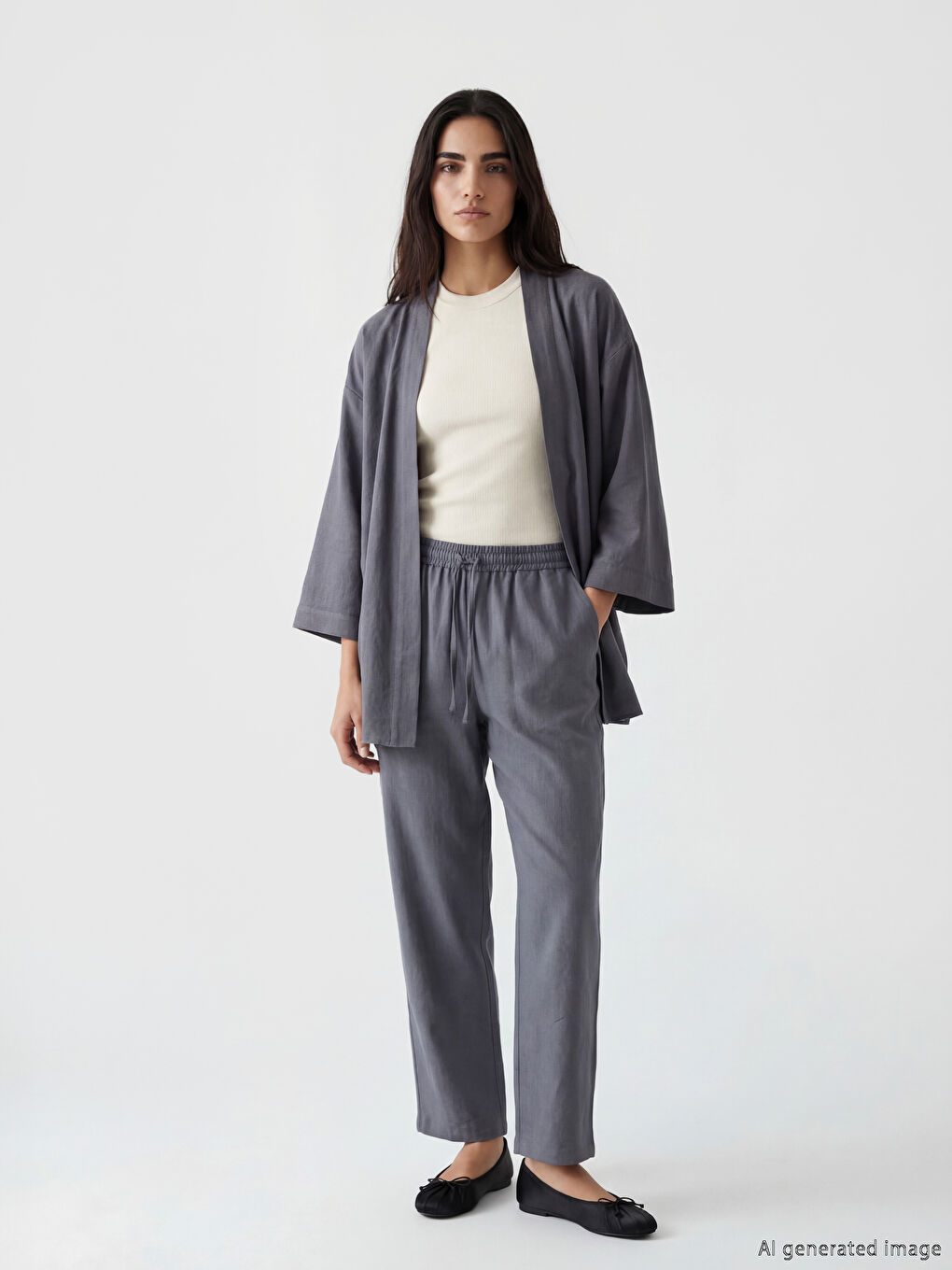 Gri Beli Lastikli Kadın Pantolon