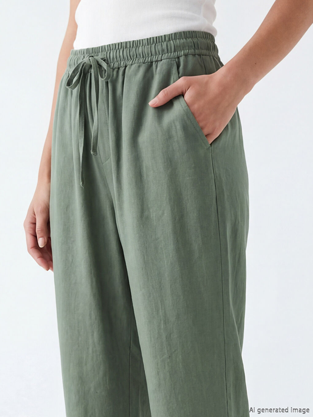 Yeşil Beli Lastikli Kadın Pantolon-2