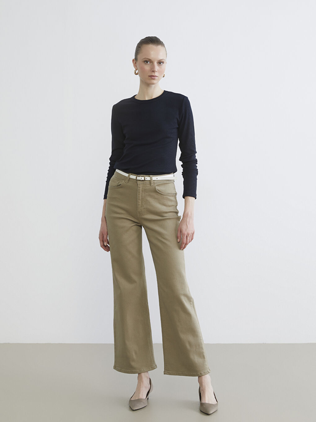 Yeşil Wideleg Kadın Jean Pantolon