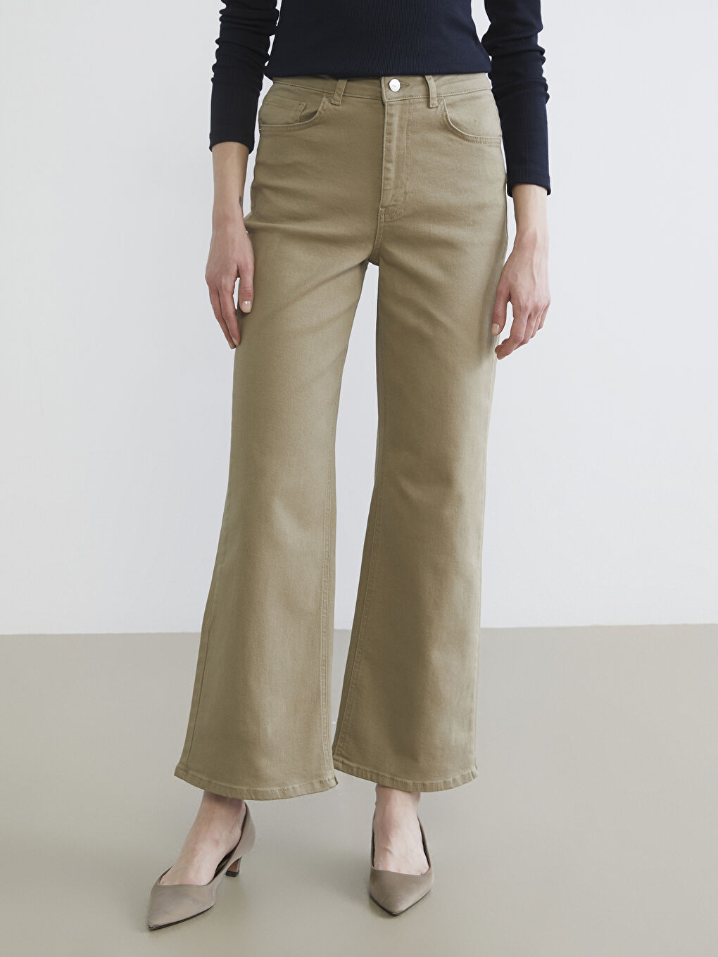 Yeşil Wideleg Kadın Jean Pantolon-1