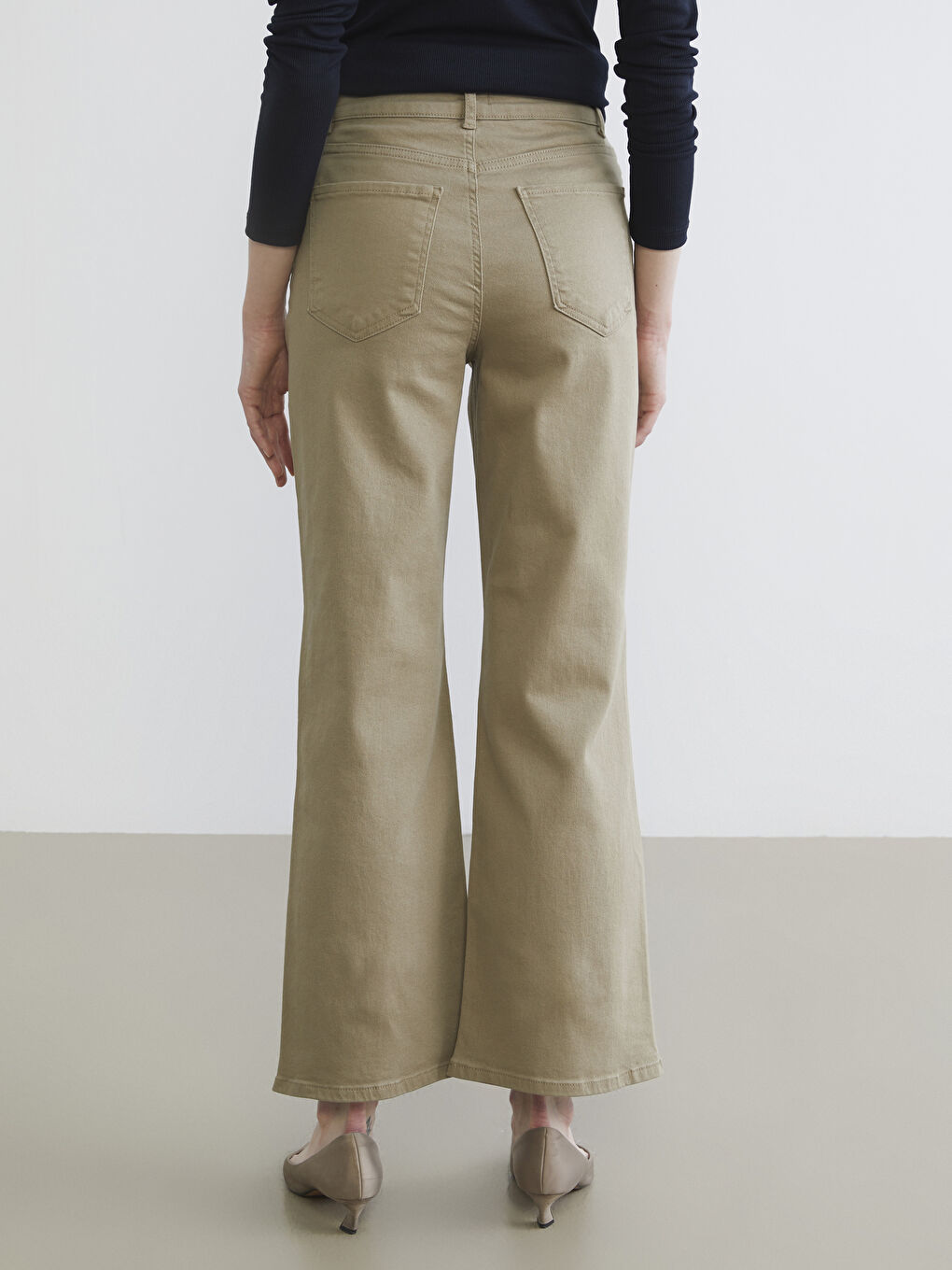 Yeşil Wideleg Kadın Jean Pantolon-3