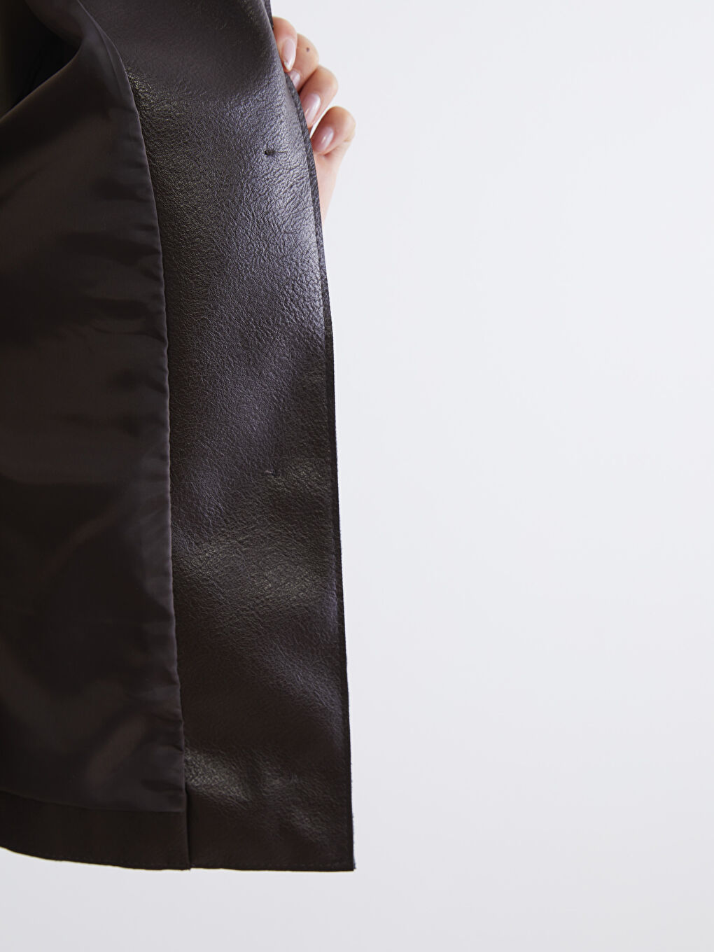 Kahverengi Gömlek Yaka Kadın Deri Görünümlü Ceket-3