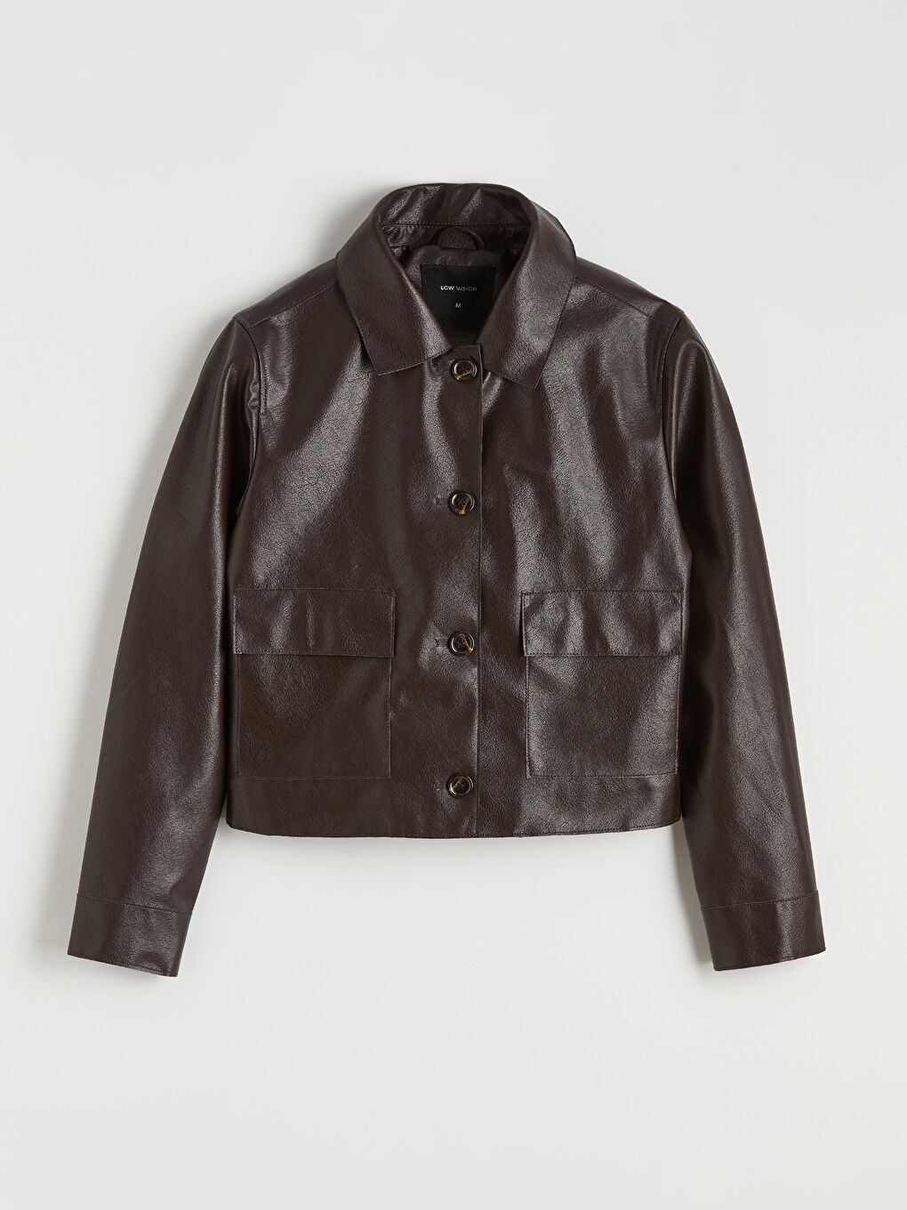 Shirt Collar Women's Leather Look Jacket-5