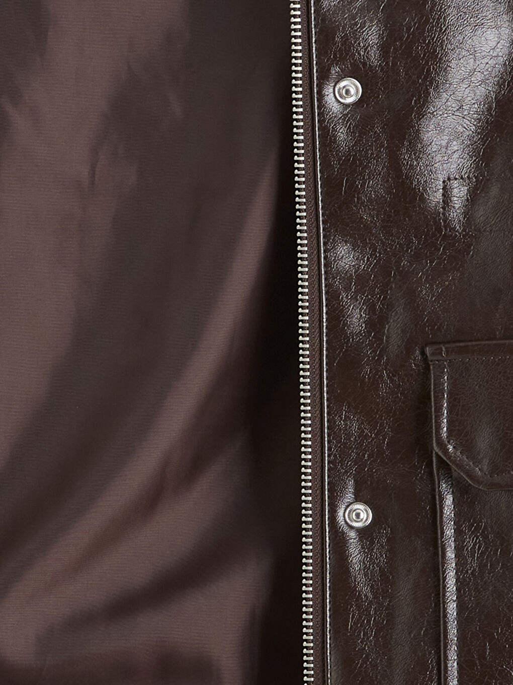 Kahverengi Dik Yaka Kadın Deri Görünümlü Mont-6